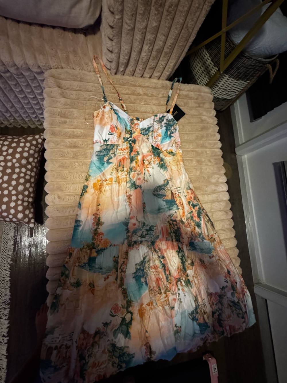 Floral Watercolor Spaghetti-Strap Maxi Dress - Multicolor